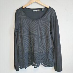 Desigual by Christian Lacroix Women's Black Abstract Scoop Neck Blouse Sz XXL